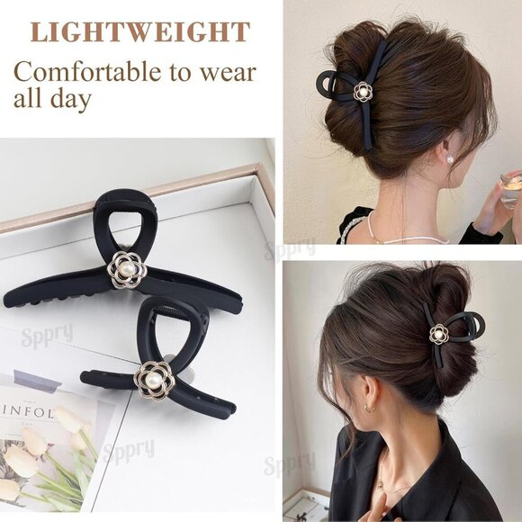 Pearl Hair Claw Clips Set of 3 for Women Thin Hair Elegant Stylish Comfortable